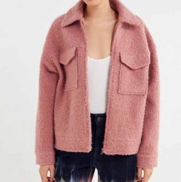 Urban Outfitters Jackets & Blazers - Urban Outfitters Pink Teddy Trucker Jacket